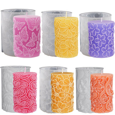 Molde cilíndrico de silicona para vela de aromaterapia, adorno de yeso con ondas de mariposa y rosa, molde expandido con fragancia de piedra
