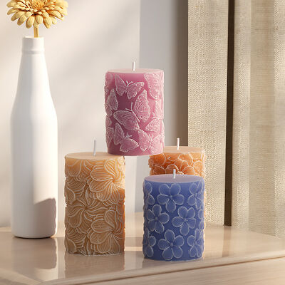 Molde cilíndrico de silicona para vela de aromaterapia, adorno de yeso con ondas de mariposa y rosa, molde expandido con fragancia de piedra