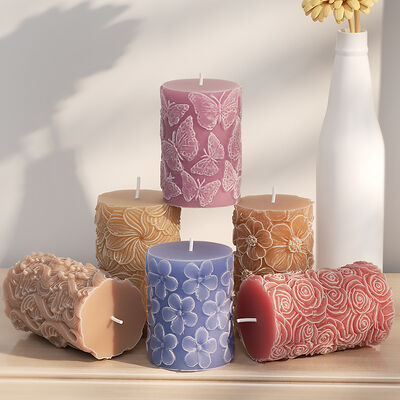 Molde cilíndrico de silicona para vela de aromaterapia, adorno de yeso con ondas de mariposa y rosa, molde expandido con fragancia de piedra