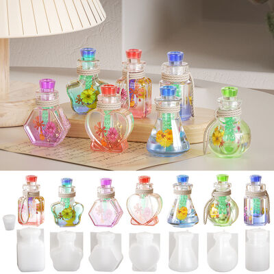 Botella de derivación de gel de goteo de cristal DIY, botellas de deseos de luz nocturna múltiple, botellas de aromaterapia, botellas de arena fluida, moldes de silicona