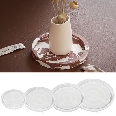 DIY Drip Glue Gypsum Cement Disc Round Plate Mold Large Circular Storage Tray Flower Pot Base Silicone Mold