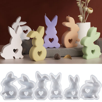 Little Rabbit Gypsum Grinding Heart Rabbit Incense Candle Mold Cute Easter Ornament Silicone Mold