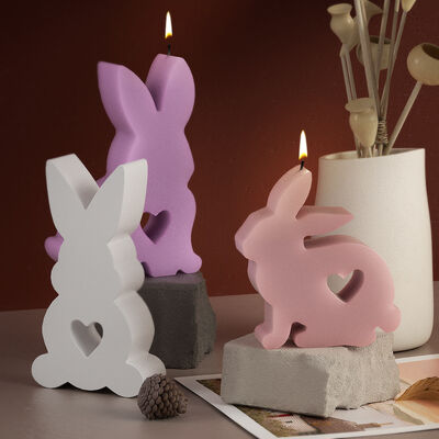 Little Rabbit Gypsum Grinding Heart Rabbit Incense Candle Mold Cute Easter Ornament Silicone Mold