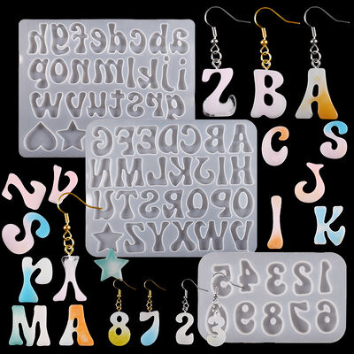 DIY Crystal Dropping Gel Mirror Size English Alphabet Number Pendant Keychain Silicone Mold