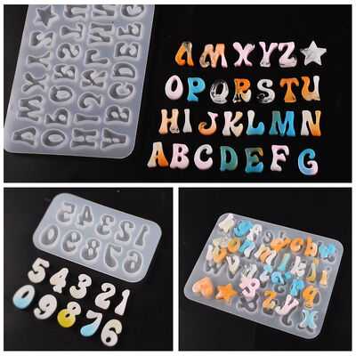 DIY Crystal Dropping Gel Mirror Size English Alphabet Number Pendant Keychain Silicone Mold