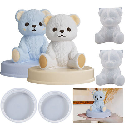 DIY crystal dropper 3D teddy bear with smiling face, sitting bear, setting table, cold drink, ice bear, silicone mold