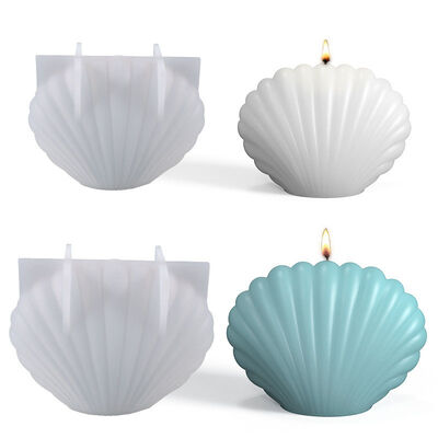 Molde de vela de concha de tamaño de gota DIY, molde de silicona con espejo de vela para aromaterapia en forma de abanico