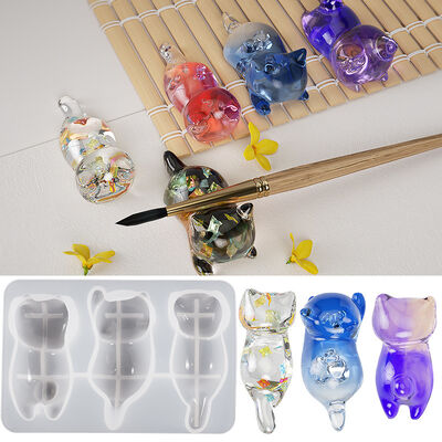 DIY crystal dropper 3D 3D 3D 3D cute cat with cat back, keychain, pen holder, gypsum ornament, silicone mold
