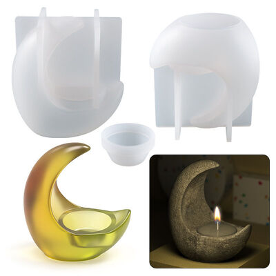 DIY Crystal Dropping Resin Grinding Tools Half Moon Candlestick Ornament Silicone Mold Source Wholesale