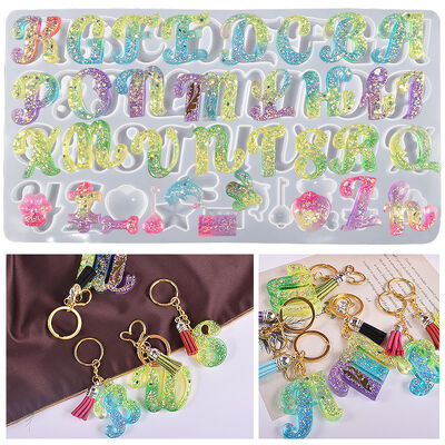 DIY crystal drop glue 26 letter full page silicone mold, uppercase and lowercase letters, marine plant pendant, grinding