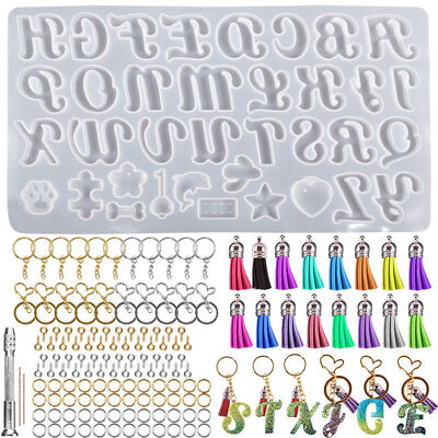 DIY crystal drop glue 26 letter full page silicone mold, uppercase and lowercase letters, marine plant pendant, grinding