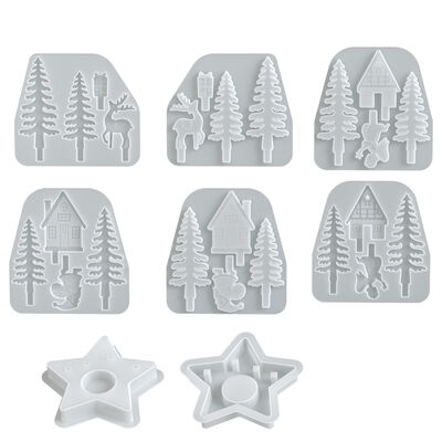 Crystal Drip Glue Resin Gypsum Christmas Tree Elk Angel Plaque Pentagram Candlestick Silicone Mold