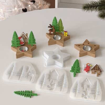 Crystal Drip Glue Resin Gypsum Christmas Tree Elk Angel Plaque Pentagram Candlestick Silicone Mold