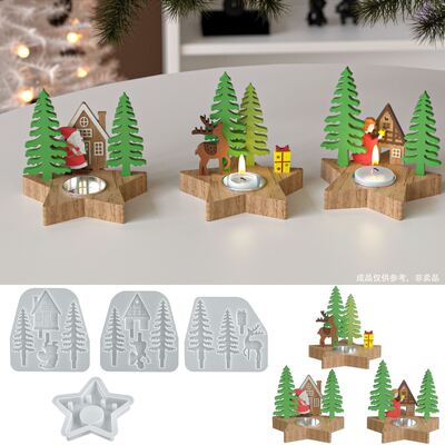 Crystal Drip Glue Resin Gypsum Christmas Tree Elk Angel Plaque Pentagram Candlestick Silicone Mold