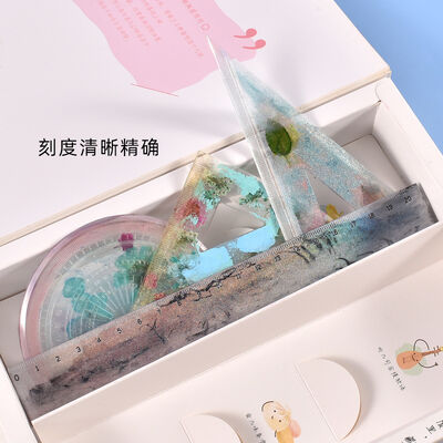 New crystal dropper four piece set ruler protractor silicone mold DIY cartoon triangle ruler mold