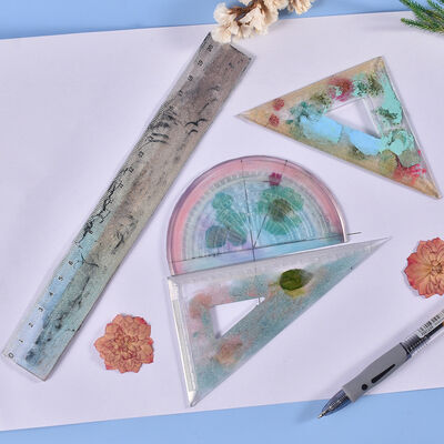 New crystal dropper four piece set ruler protractor silicone mold DIY cartoon triangle ruler mold