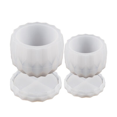 DIY Drip Glue Resin Gypsum Cement Storage Box Round Diamond Cut Surface Flower Pot Bottom Support Silicone Mold