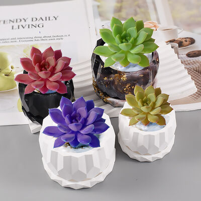 DIY Drip Glue Resin Gypsum Cement Storage Box Round Diamond Cut Surface Flower Pot Bottom Support Silicone Mold