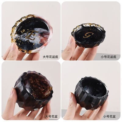 DIY Drip Glue Resin Gypsum Cement Storage Box Round Diamond Cut Surface Flower Pot Bottom Support Silicone Mold