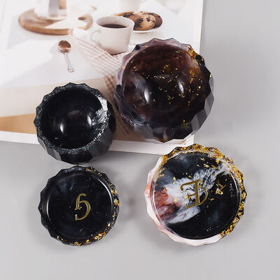 DIY Drip Glue Resin Gypsum Cement Storage Box Round Diamond Cut Surface Flower Pot Bottom Support Silicone Mold