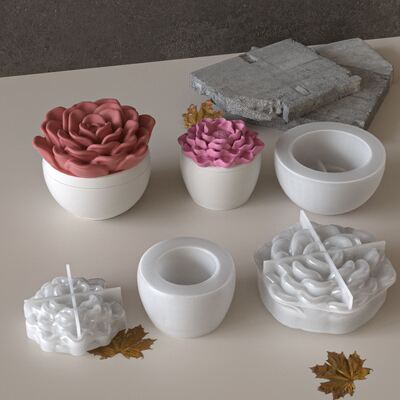 Aromatherapy gypsum cement circular flower storage jar, peony flower mountain tea flower candle cup, silicone mold