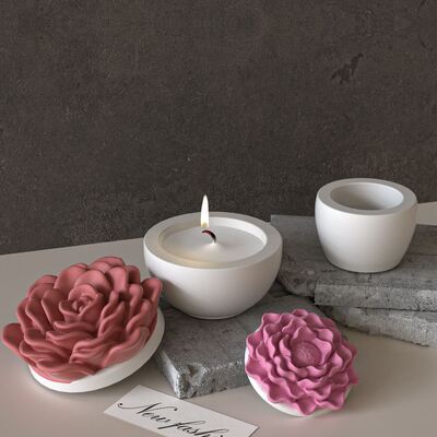 Aromatherapy gypsum cement circular flower storage jar, peony flower mountain tea flower candle cup, silicone mold