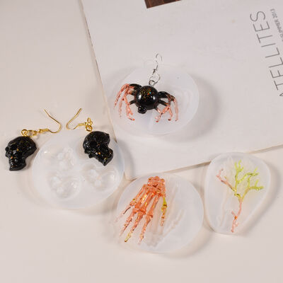 DIY Glue Mirror Halloween Skull Skull Hand Pumpkin Spider Tree Trunk Leaf Earrings Silicone Mold