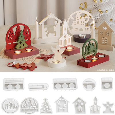 DIY Drip Glue Gypsum Wansheng Castle House Angel Christmas Tree Single hole Double hole Three hole Candle Stand Silicone Mold
