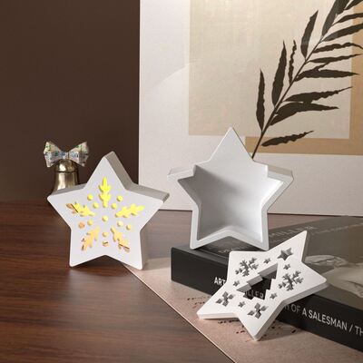 DIY Gypsum Pentagram Pen Holder Flower Insertion Christmas Tree Santa Claus Snowflake Angel Hollow Silhouette Lamp Box Silicone Mold
