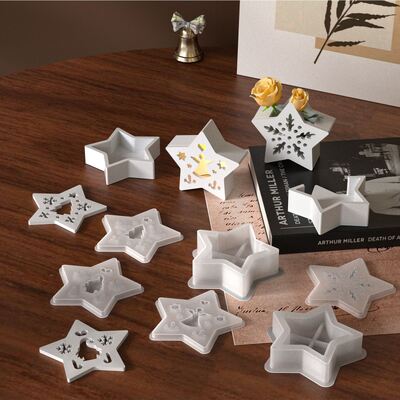 DIY Gypsum Pentagram Pen Holder Flower Insertion Christmas Tree Santa Claus Snowflake Angel Hollow Silhouette Lamp Box Silicone Mold
