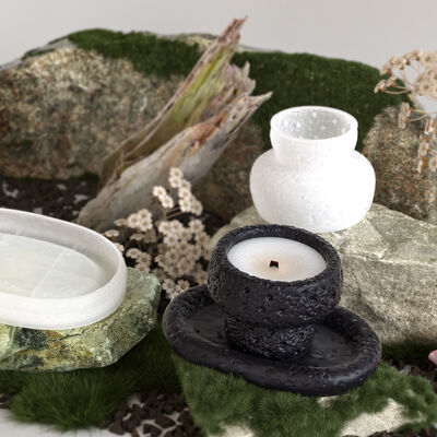 DIY Cement Gypsum Rock Elliptical Tray Aromatherapy Stone Pattern Circular Candle Cup Storage Can Dropping Silicone Mold