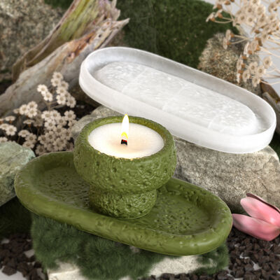DIY Cement Gypsum Rock Elliptical Tray Aromatherapy Stone Pattern Circular Candle Cup Storage Can Dropping Silicone Mold