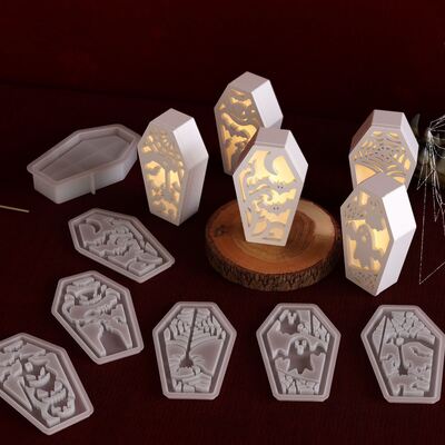 DIY adhesive plaster cement Halloween ghost demon spider coffin hollow Easter egg lamp silhouette silicone mold