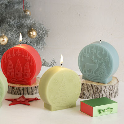 DIY circular mirror relief Santa Claus reindeer snowman tree gypsum candle ornament silicone mold