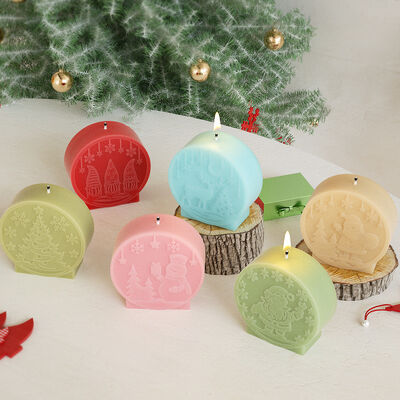 DIY circular mirror relief Santa Claus reindeer snowman tree gypsum candle ornament silicone mold