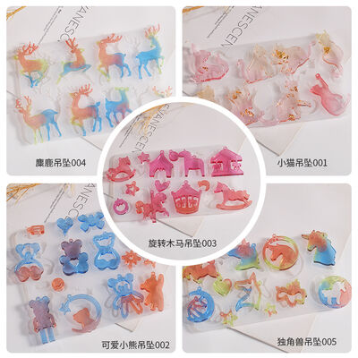 DIY crystal dropper pendant earrings silicone mold unicorn violent panda Mimi wooden horse reindeer Christmas listing