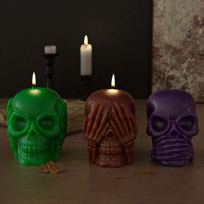 Aromatherapy plaster covers the ears, doesn't listen, covers the eyes, doesn't look, covers the mouth, doesn't say anything, skull head candles, jewelry, silicone molds
