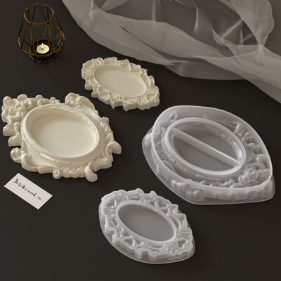 European style palace retro relief pattern storage tray, DIY oval photo frame, silicone mold