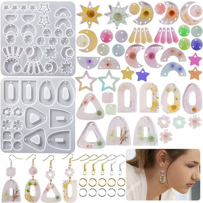 DIY crystal dropper shaped oval hollow heart moon earrings pendant keychain silicone mold