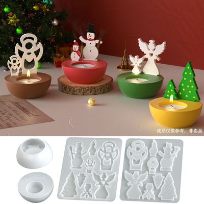 DIY Christmas Round Gypsum Candle Cup Ornament Christmas Tree Snowman Insert Board Base Silicone Mold