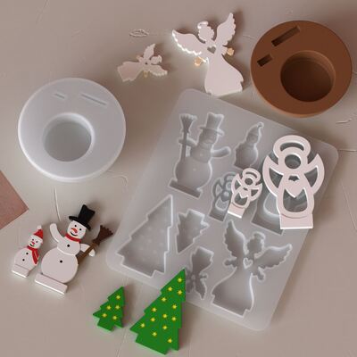 DIY Christmas Round Gypsum Candle Cup Ornament Christmas Tree Snowman Insert Board Base Silicone Mold
