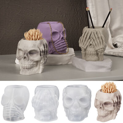 DIY dropper covers ears, eyes, mouth, skull head pen holder, storage box, Halloween gypsum ornament, silicone mold