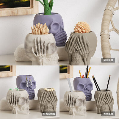 DIY dropper covers ears, eyes, mouth, skull head pen holder, storage box, Halloween gypsum ornament, silicone mold