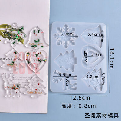 DIY Crystal Dropping Gel Snowflake Bell Elk Mold 6-Grid Christmas Material Hanging Pendant Silicone Mold
