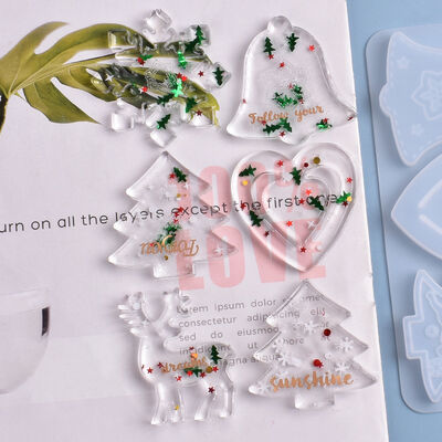 DIY Crystal Dropping Gel Snowflake Bell Elk Mold 6-Grid Christmas Material Hanging Pendant Silicone Mold