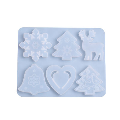 DIY Crystal Dropping Gel Snowflake Bell Elk Mold 6-Grid Christmas Material Hanging Pendant Silicone Mold