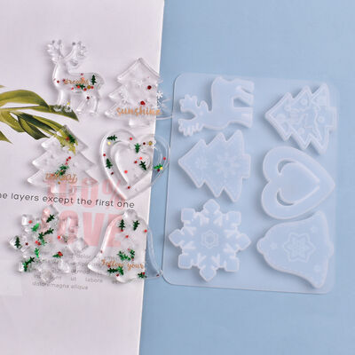 DIY Crystal Dropping Gel Snowflake Bell Elk Mold 6-Grid Christmas Material Hanging Pendant Silicone Mold