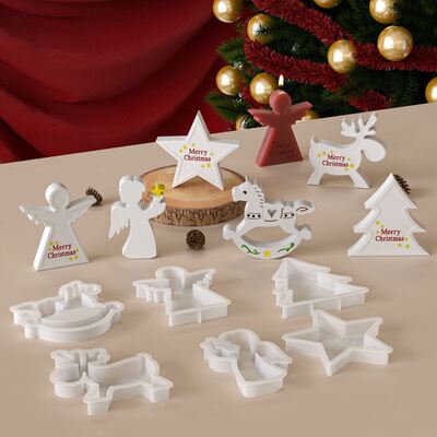 DIY Christmas reindeer wooden horse pentagram Christmas tree angel boy candle ornament aromatherapy gypsum silicone mold
