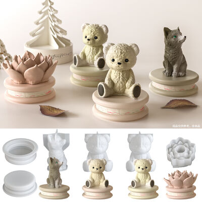 Aromaterapia DIY Yeso Oso de peluche Zorro sentado Lobo Pequeño animal Succulento Flor Ornamento Velas Molde