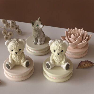 Aromaterapia DIY Yeso Oso de peluche Zorro sentado Lobo Pequeño animal Succulento Flor Ornamento Velas Molde